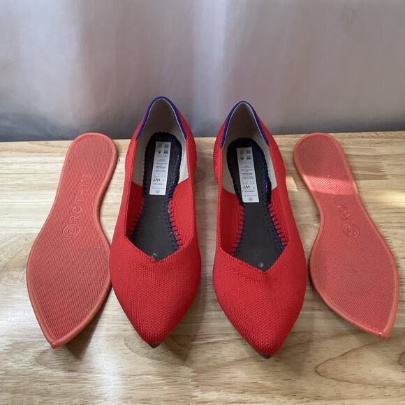 Rothy's "The Point" Pointed Toe Red Slip On Flats Shoes Women’s 7.5 Pre Owned - Picture 5 of 11